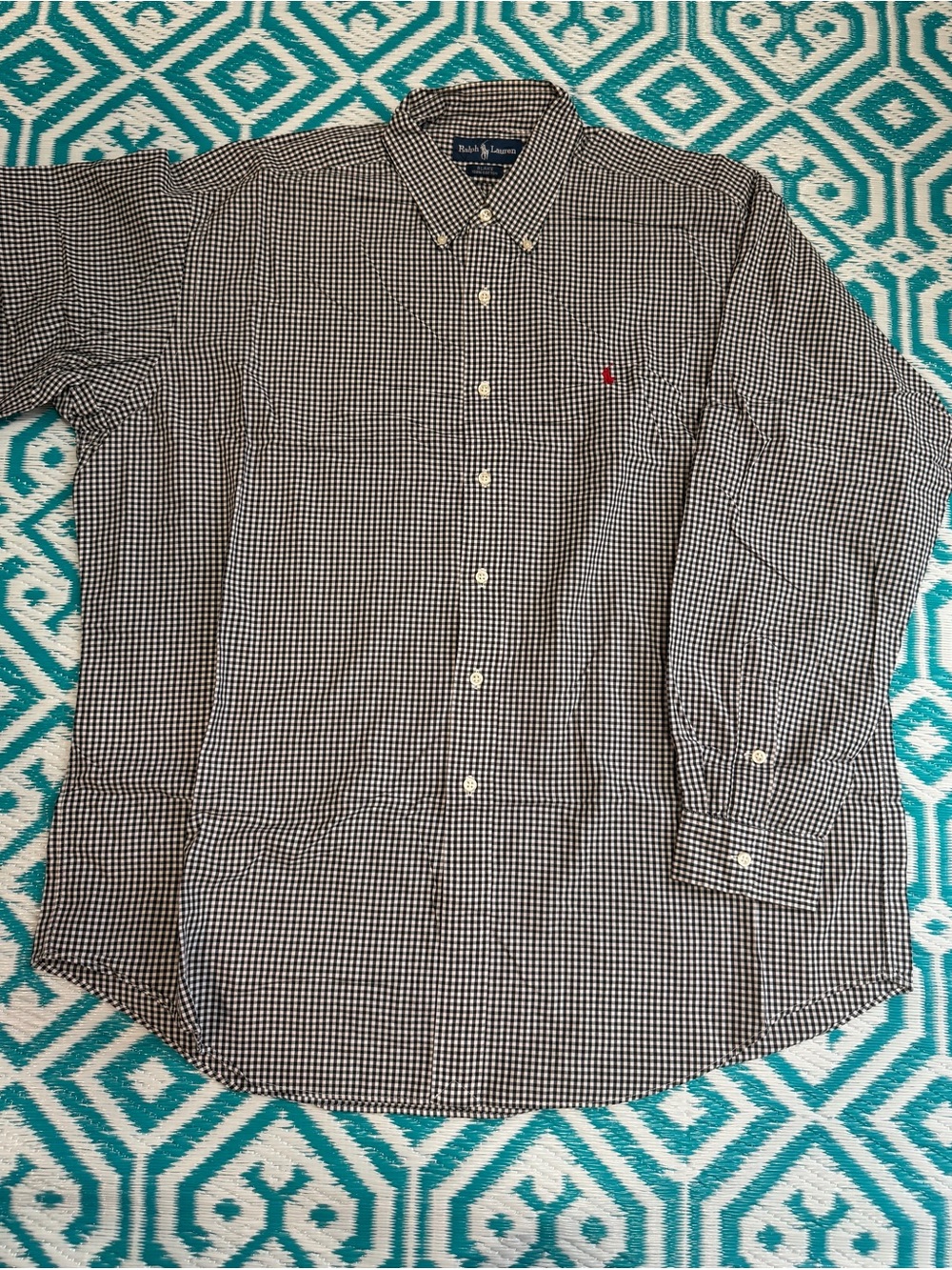 Ralph Lauren Blake Men’s XL Black White Gingham Button Down Shirt Red Pony
